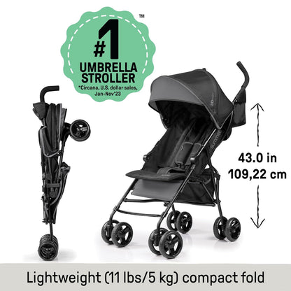 3Dmini Convenience Stroller, Blue/Black – Lightweight Infant Stroller with Compact Fold, Multi-Position Recline, Canopy Pop Out Sun Visor and More Umbrella for Travel