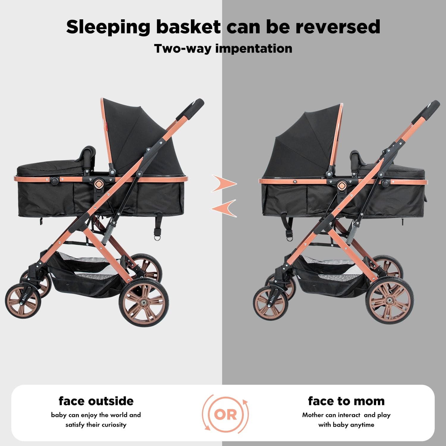 2 in 1 Convertible Baby Stroller Bassinet Newborn Reversible Bassinet Pram Foldable Pushchair Folding High Landscape Infant Carriage,Toddler Pushchair Black Baby Stroller…