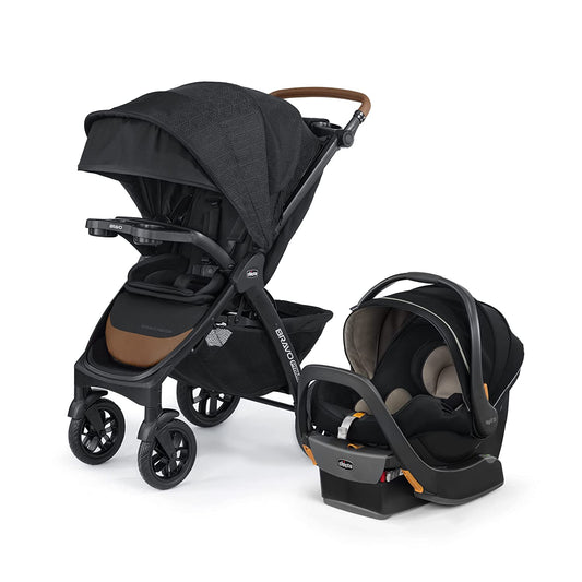 Bravo Primo Trio Travel System, Quick-Fold Stroller with  Keyfit 35 Zip Extended-Use Infant Car Seat and Stroller Combo | Springhill/Black