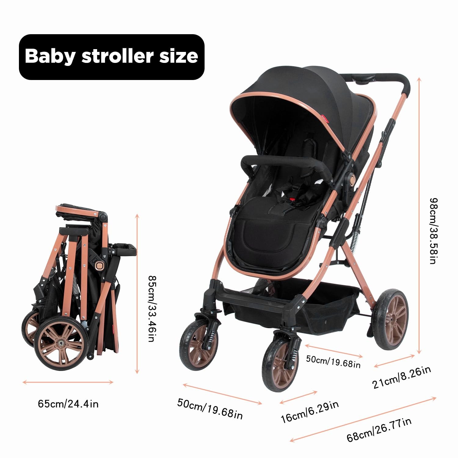 2 in 1 Convertible Baby Stroller Bassinet Newborn Reversible Bassinet Pram Foldable Pushchair Folding High Landscape Infant Carriage,Toddler Pushchair Black Baby Stroller…