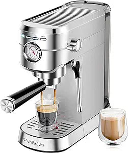 CASABREWS Espresso Machine 20 Bar, Espresso Maker with Milk Frother Steam Wand, Stainless Steel Espresso Coffee Machine with 34oz Removable Water