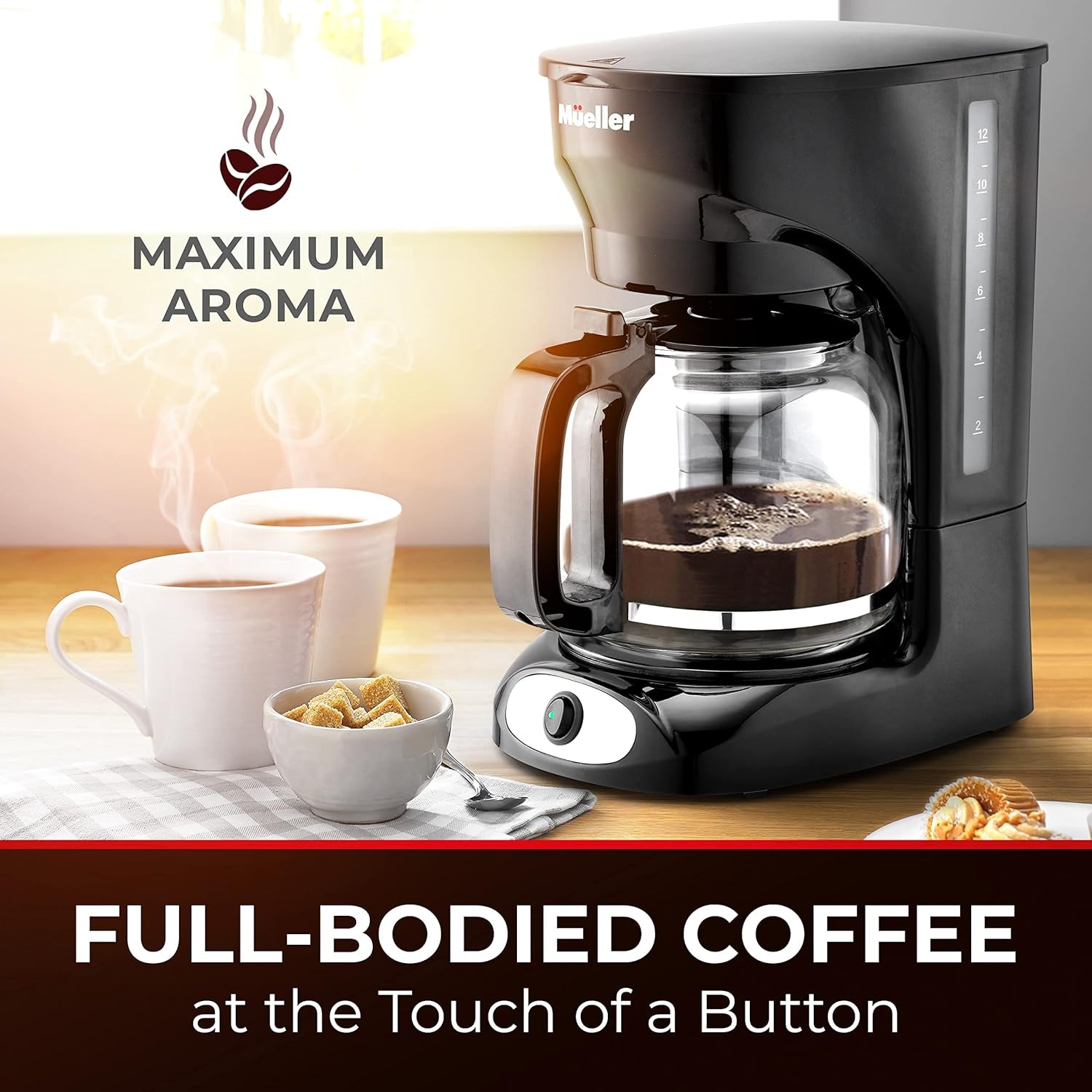 12-Cup Drip Coffee Maker Machine with Anti-Drip System, Permanent Filter, Glass Carafe, and Auto Keep Warm Function