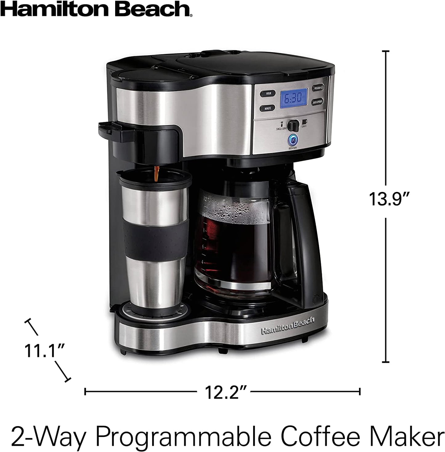 2-Way 12 Cup Programmable Drip Coffee Maker & Single Serve Machine, Glass Carafe, Auto Pause and Pour, Black (49980R)